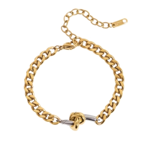 New Modern Luxe Dual Tone 18k Gold and Silver Stainless Steel Bracelet - Picture 1 of 9